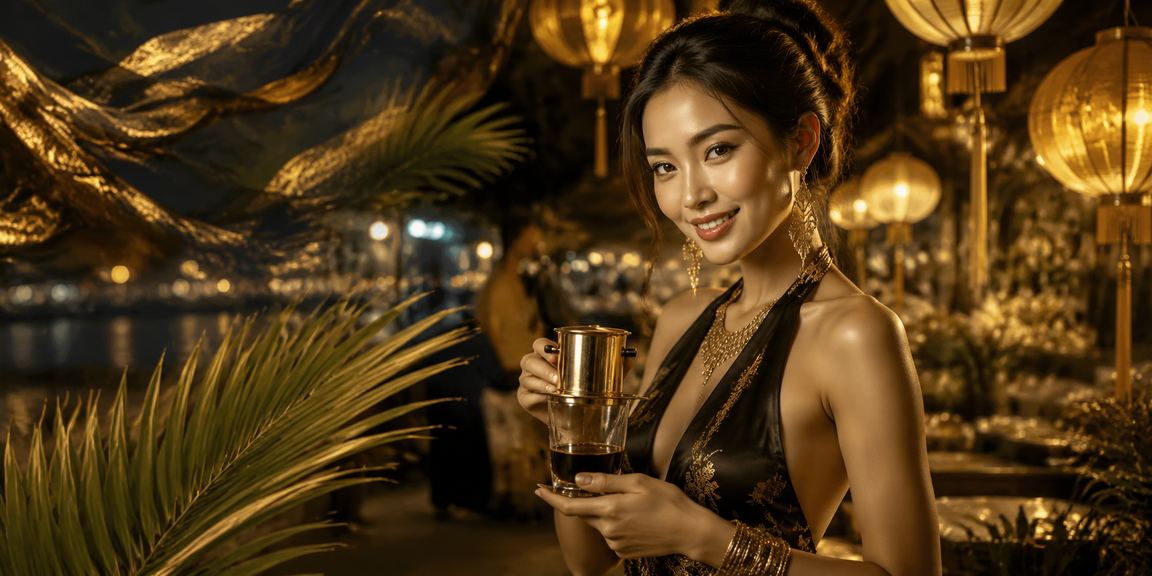Khung cảnh giải trí casino trực tuyến tại quán cà phê Hà Nội ban đêm