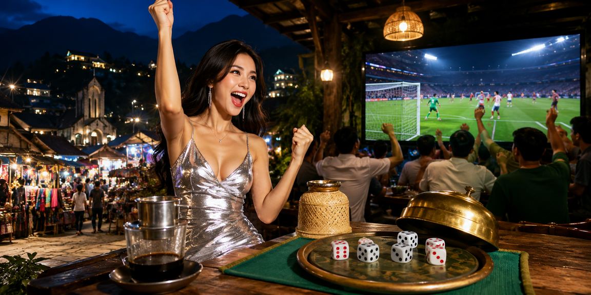 Người chơi thử vận may với xúc xắc tài xỉu trong không gian cà phê tại Sa Pa